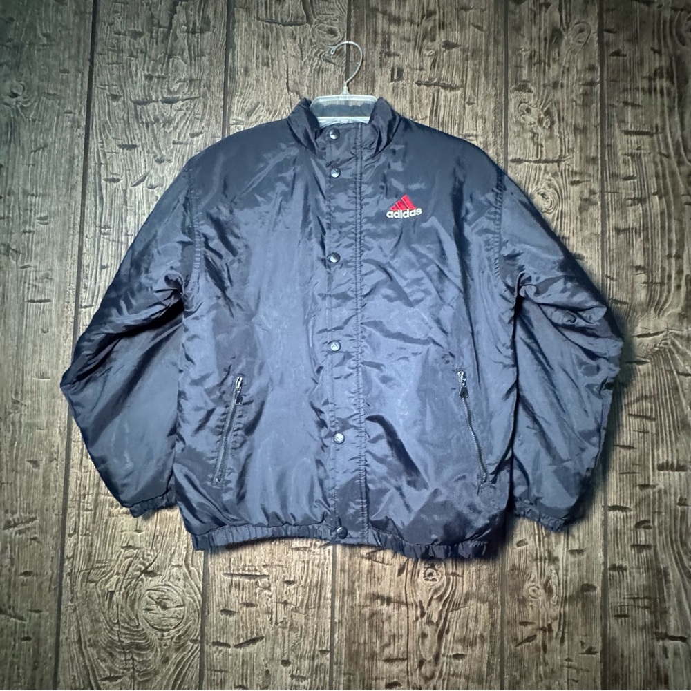 Vintage Adidas Puffer Jacket Navy + Red Accents Big Logo Y2K Quilted Coat